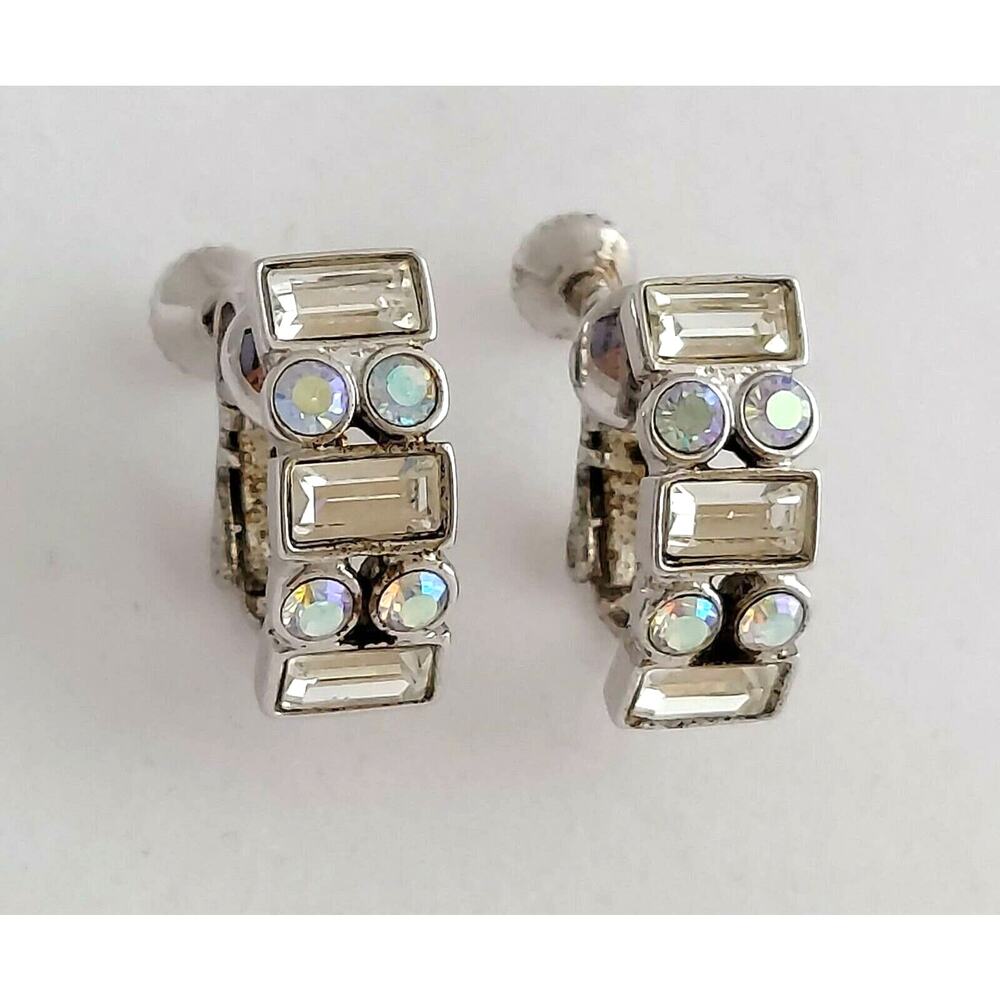 Vintage Napier Small & Dainty Rhinestone Earrings Screwback Huggie Estate